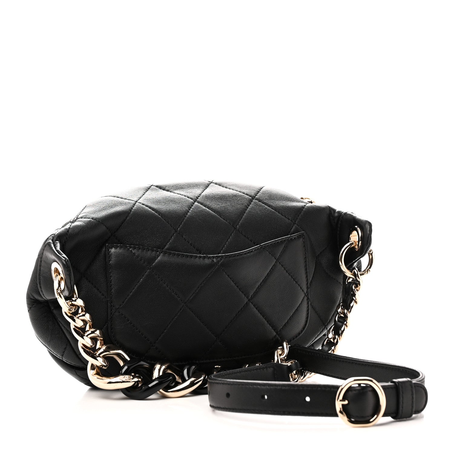 Lambskin Quilted Resin Bi-Color Waist Bag Fanny Pack Black