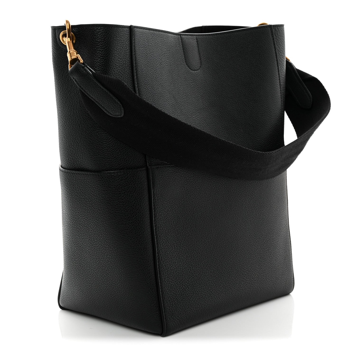Soft Grained Calfskin Sangle Bucket Bag Black