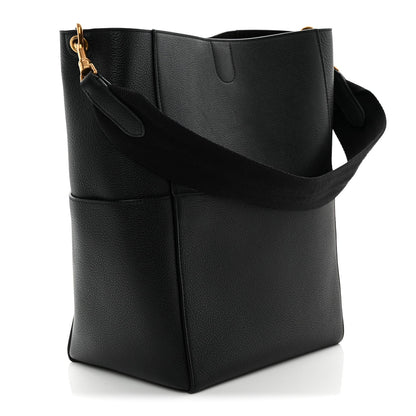 Soft Grained Calfskin Sangle Bucket Bag Black