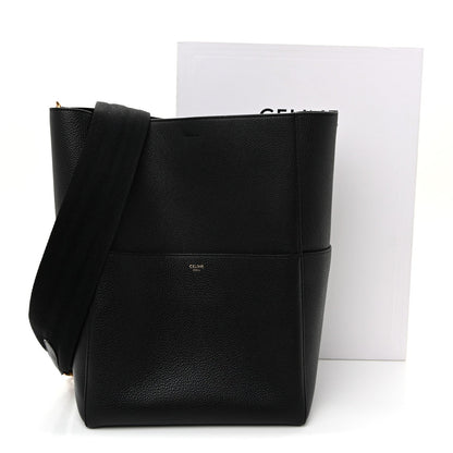 Soft Grained Calfskin Sangle Bucket Bag Black