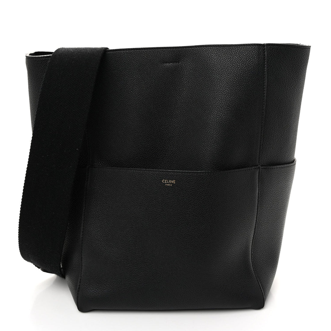 Soft Grained Calfskin Sangle Bucket Bag Black