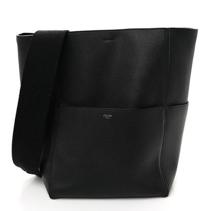 Soft Grained Calfskin Sangle Bucket Bag Black