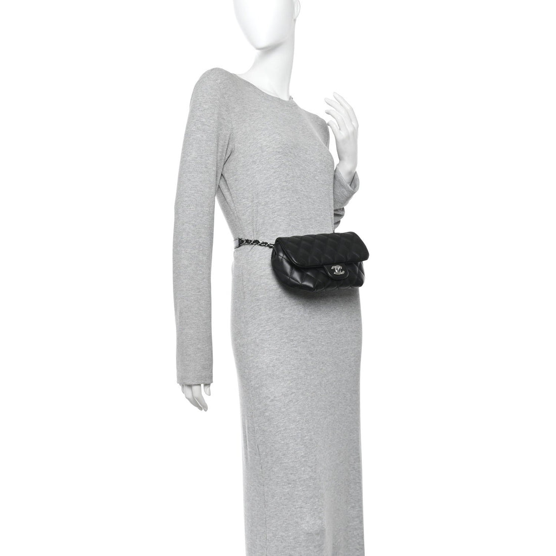 Calfskin Quilted CC Uniform Flap Belt Bag Black