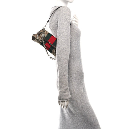 Monogram Textured Dollar Calfskin Heavy Grosgrain Web Small Maxi Horsebit Chain Shoulder Bag Beige Ebony New Acero