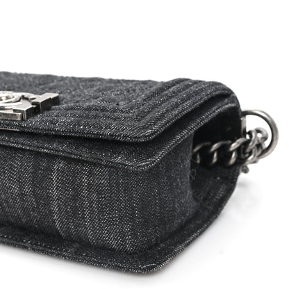 Denim Quilted Small Boy Flap Black