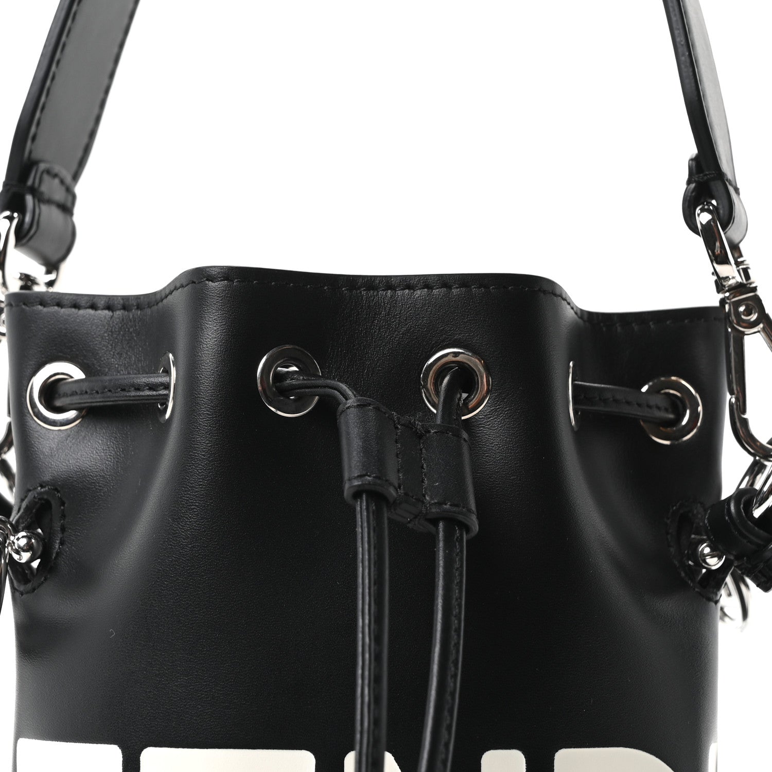 Vitello King F is Fendi Logo Embossed Mini Mon Tresor Bucket Bag Black