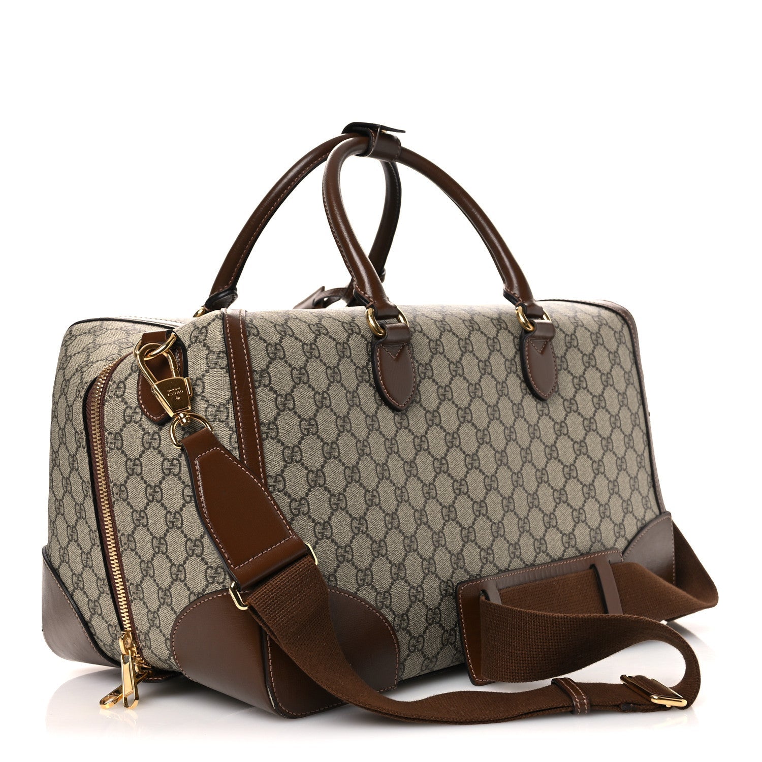GG Supreme Monogram Azalea Calfskin Retro Interlocking G Duffle Bag Beige Ebony Brown Sugar