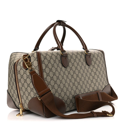 GG Supreme Monogram Azalea Calfskin Retro Interlocking G Duffle Bag Beige Ebony Brown Sugar