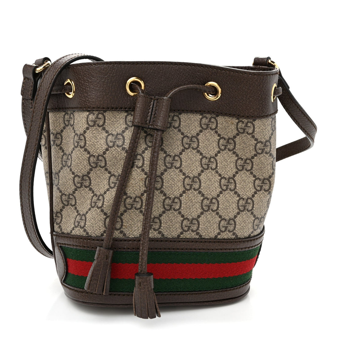 GG Supreme Monogram Web Mini Ophidia Bucket Bag Brown Brown
