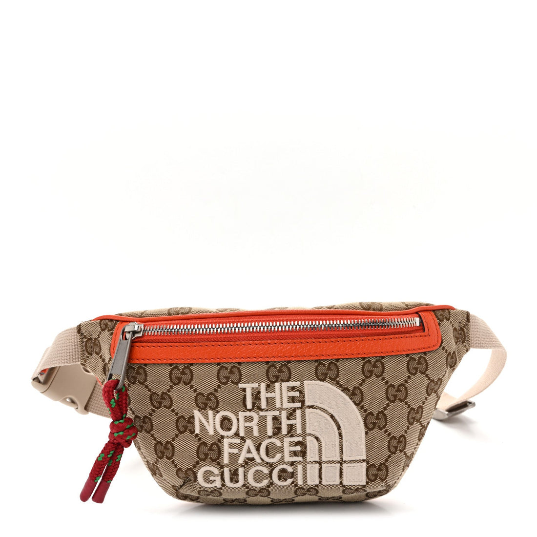 X THE NORTH FACE Monogram Textured Dollar Calfskin Embroidered Belt Bag Beige Ebony Mystic White Deep Orange