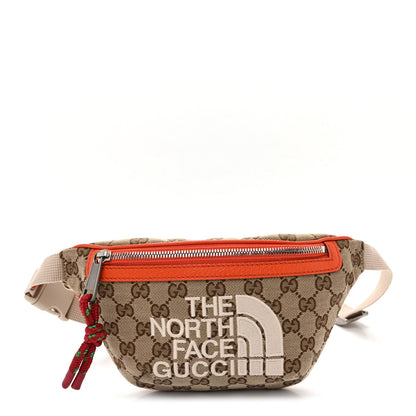 X THE NORTH FACE Monogram Textured Dollar Calfskin Embroidered Belt Bag Beige Ebony Mystic White Deep Orange