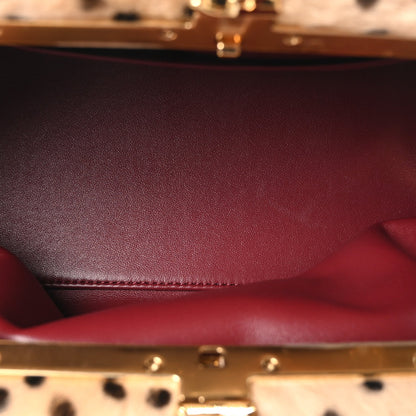 Pony Hair Cheetah Printed Lambskin Clutch With Chain Beige Black