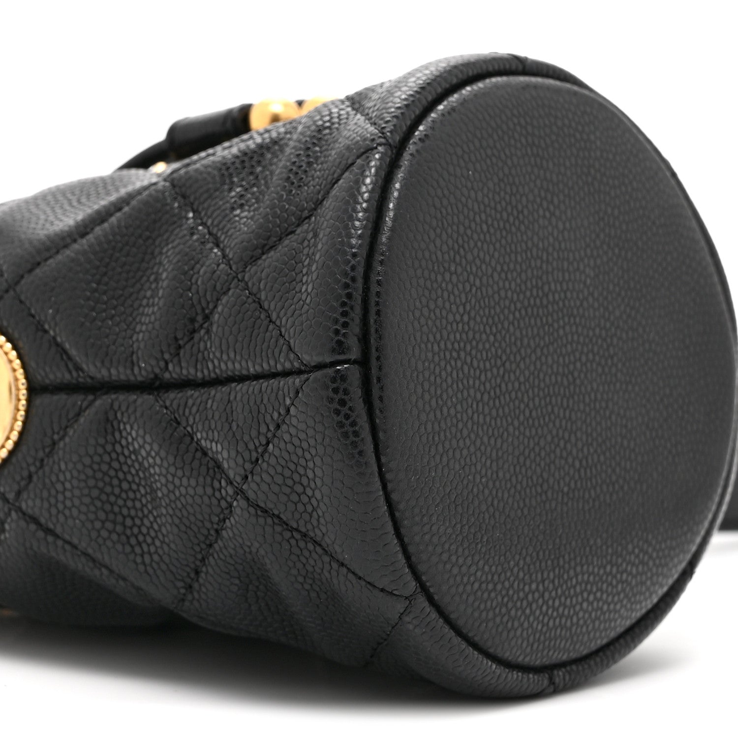 Caviar Quilted Twist Your Buttons Mini Bucket Bag Black