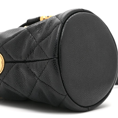 Caviar Quilted Twist Your Buttons Mini Bucket Bag Black