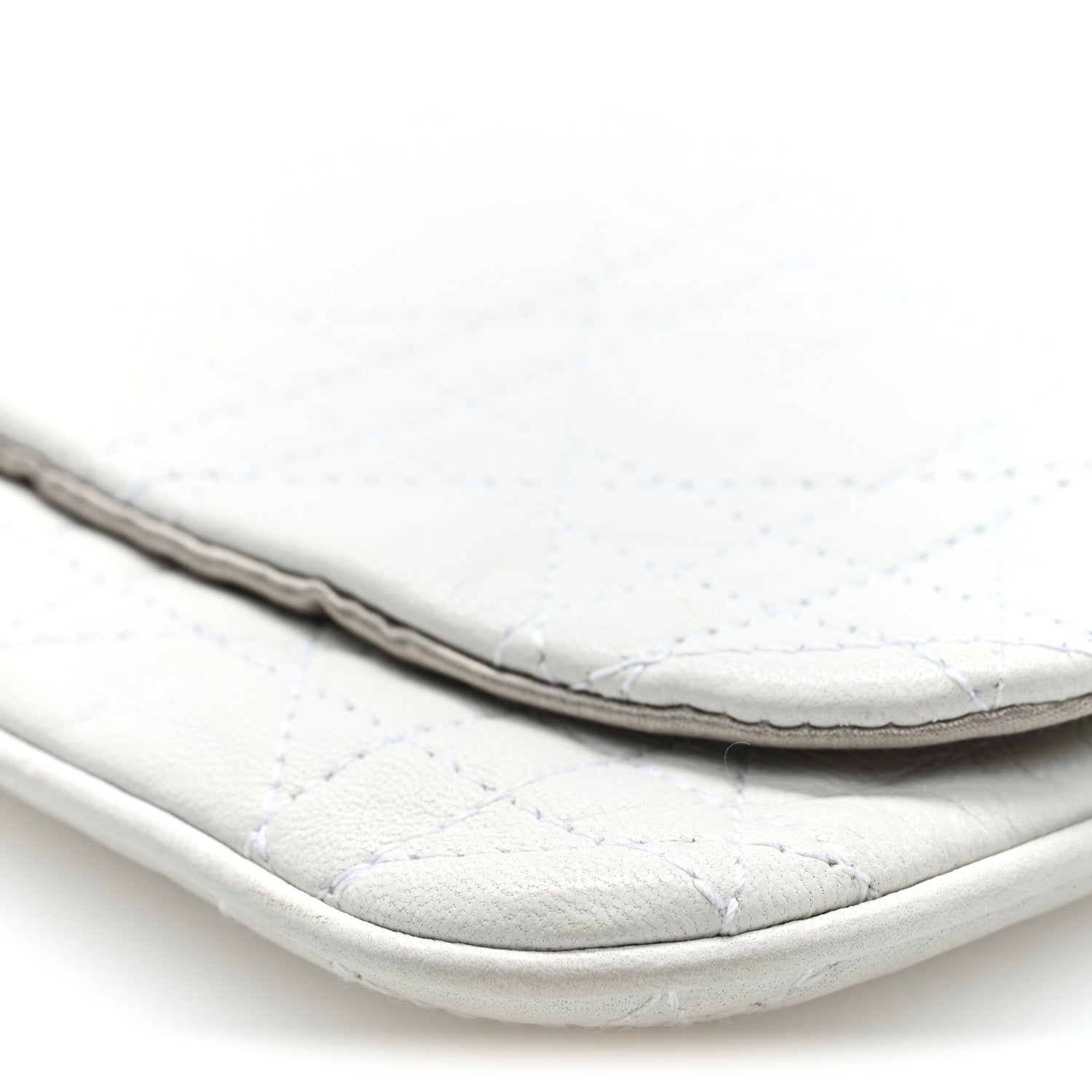 Lambskin Cannage Lady Dior Chain Clutch White