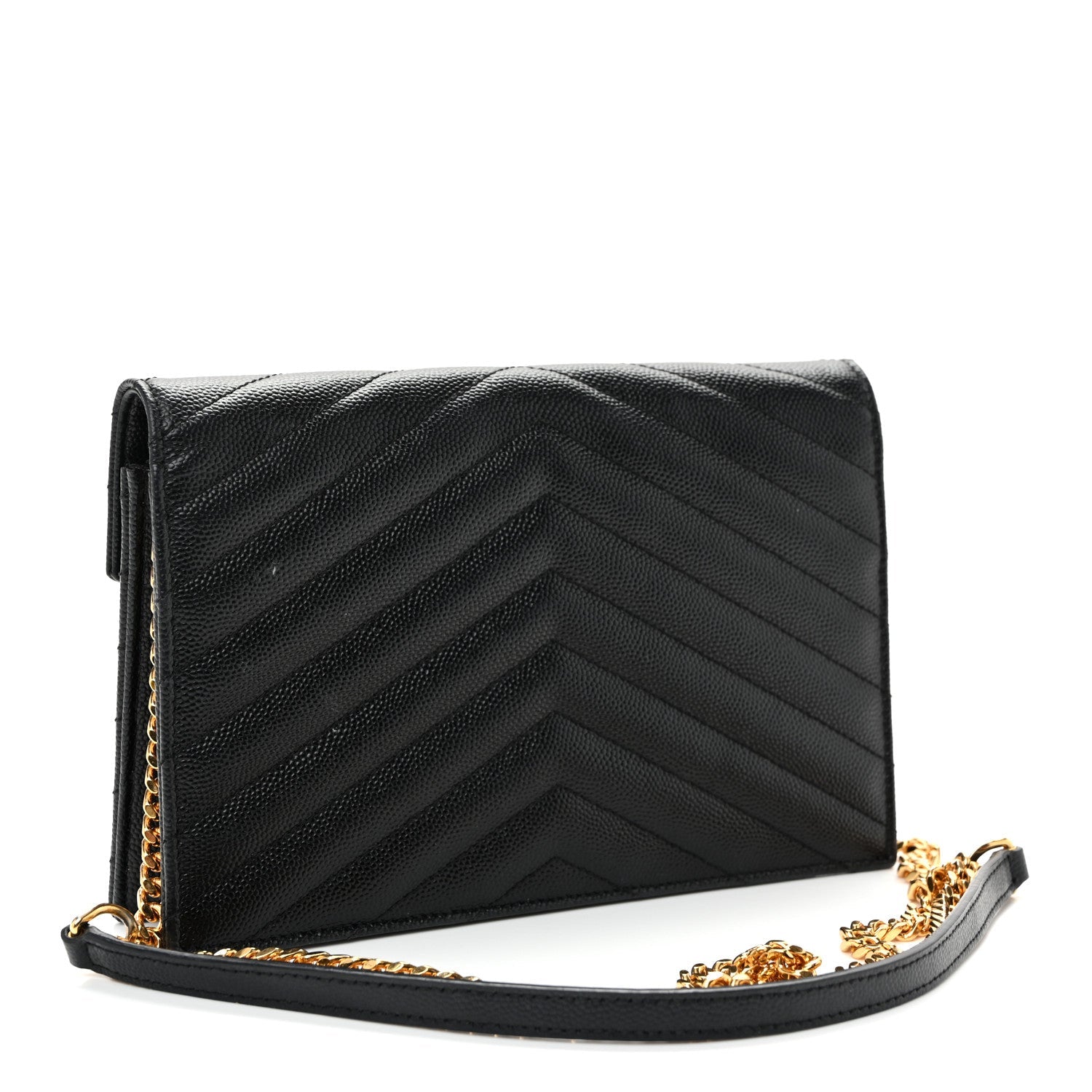 Grain De Poudre Matelasse Chevron Monogram Envelope Chain Wallet Black