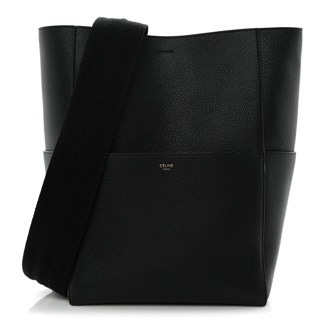 Soft Grained Calfskin Sangle Bucket Bag Black