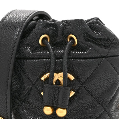 Caviar Quilted Twist Your Buttons Mini Bucket Bag Black