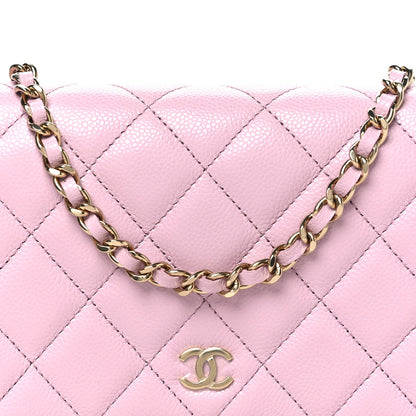 Caviar Quilted Wallet on Chain WOC Light Pink