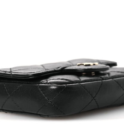 Lambskin Quilted Mini Chain Belt Bag Black
