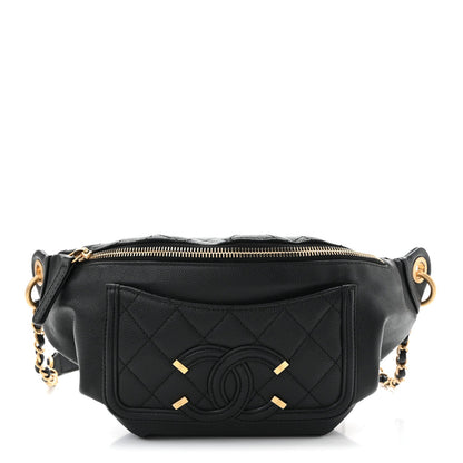 Caviar Quilted Filigree Waist Bag Black