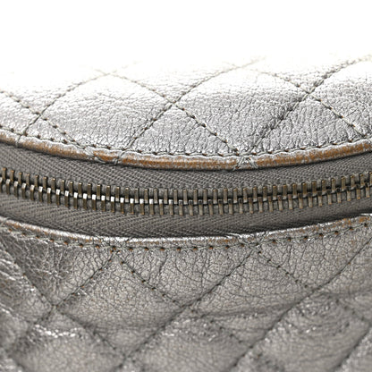 Metallic Calfskin Quilted Banane Waist Bag Fanny Pack Dark Silver