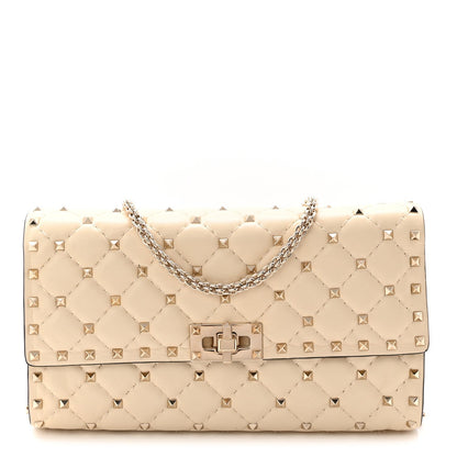 Lambskin Rockstud Spike Wallet on Chain Light Ivory