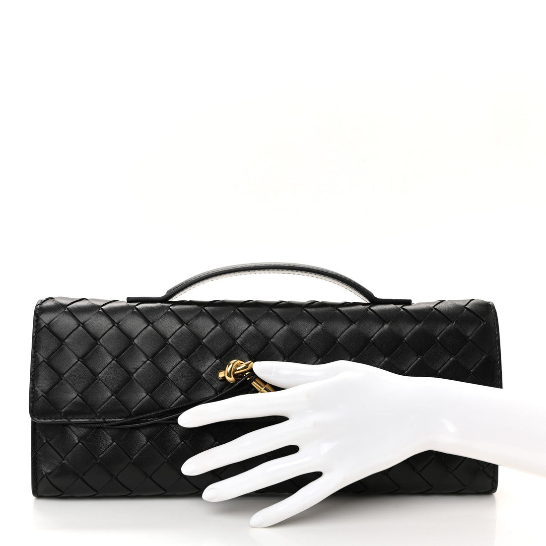 Nappa Intrecciato Long Andiamo Top Handle Clutch Black
