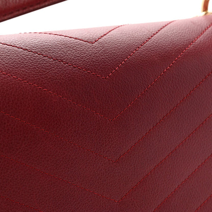 Grained Calfskin Stitched Chevron Medium Chic Top Handle Flap Red