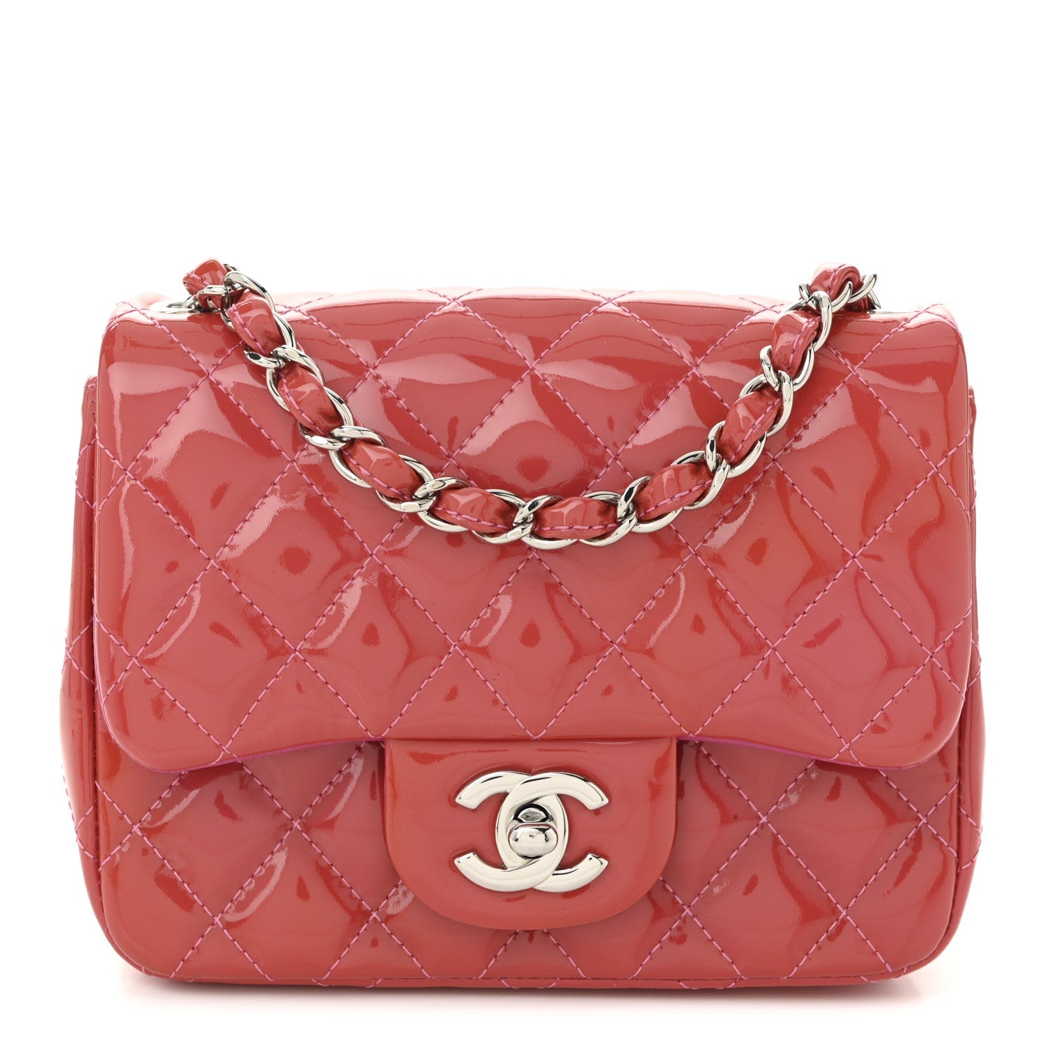 Patent Quilted Mini Square Flap Pink