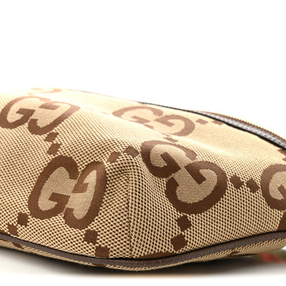 Monogram Jumbo GG Textured Dollar Calfskin Web Belt Bag Camel Ebony New Acero