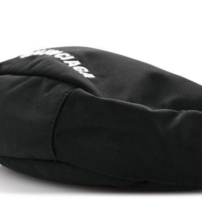 Recycled Sport Nylon Logo Embroidered Wheel Sling Bag Black White