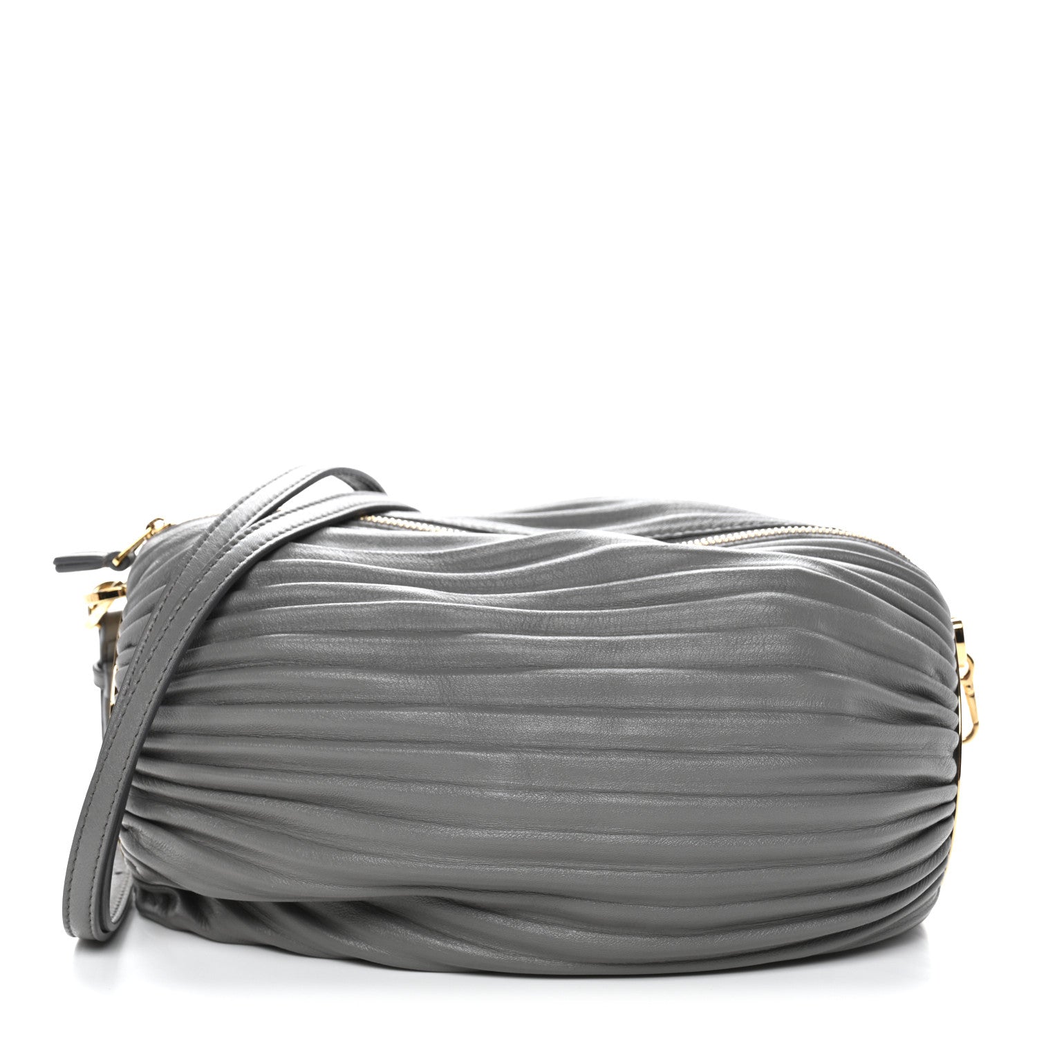 Lambskin Pleated Bracelet Pouch shoulder Bag Asphalt Grey Asphalt Grey