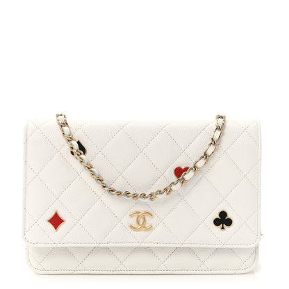 Caviar Quilted Enamel Coco Casino Wallet On Chain WOC White