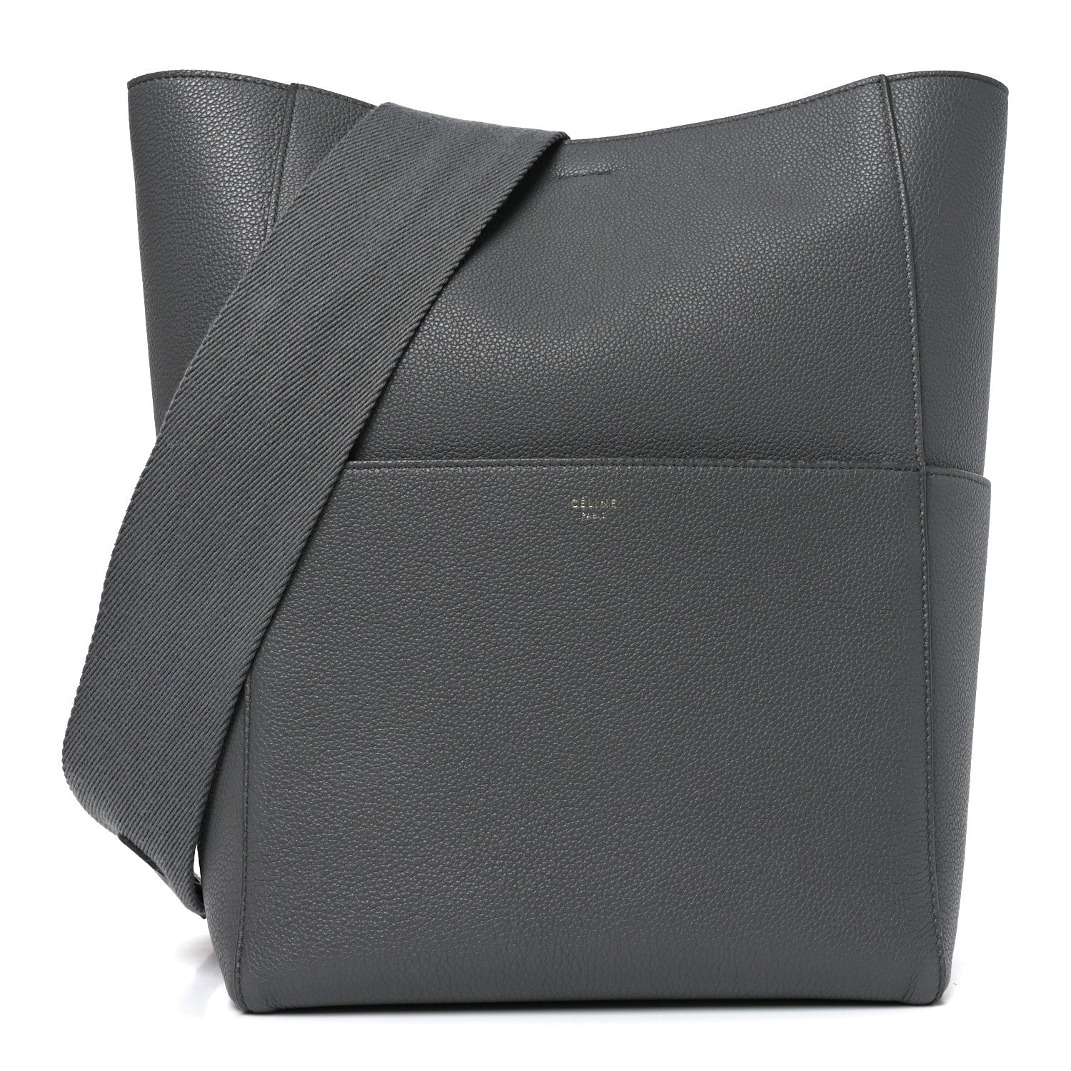 Soft Grained Calfskin Sangle Bucket Bag Grey