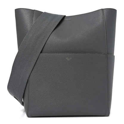 Soft Grained Calfskin Sangle Bucket Bag Grey