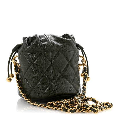 Caviar Quilted Coco First Bucket Clutch With Chain Khaki