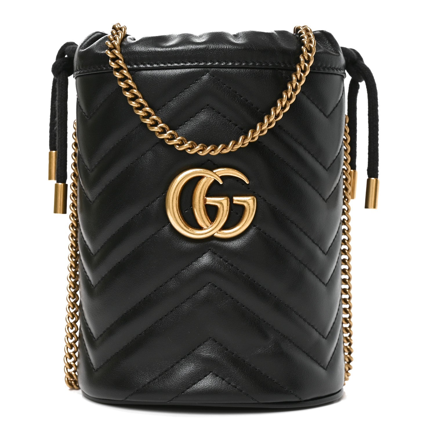 Calfskin Matelasse Mini GG Marmont 2.0 Bucket Bag Black