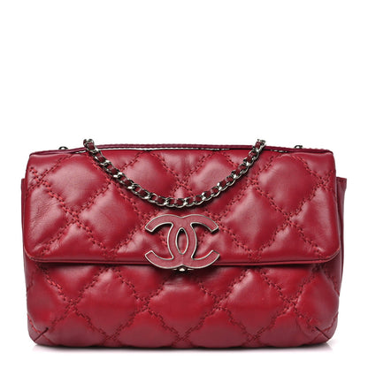 Calfskin Quilted Double Stitch Hamptons Clutch with Chain Red Red