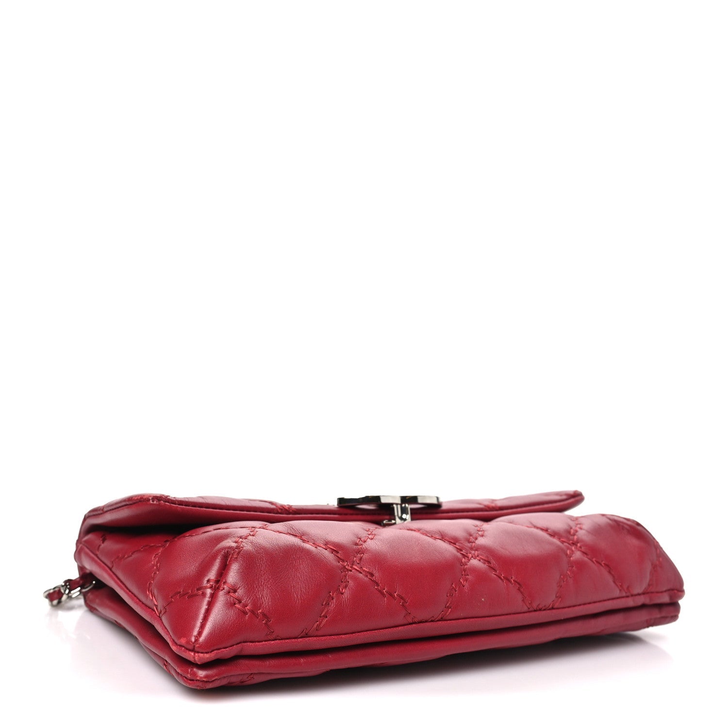 Calfskin Quilted Double Stitch Hamptons Clutch with Chain Red Red