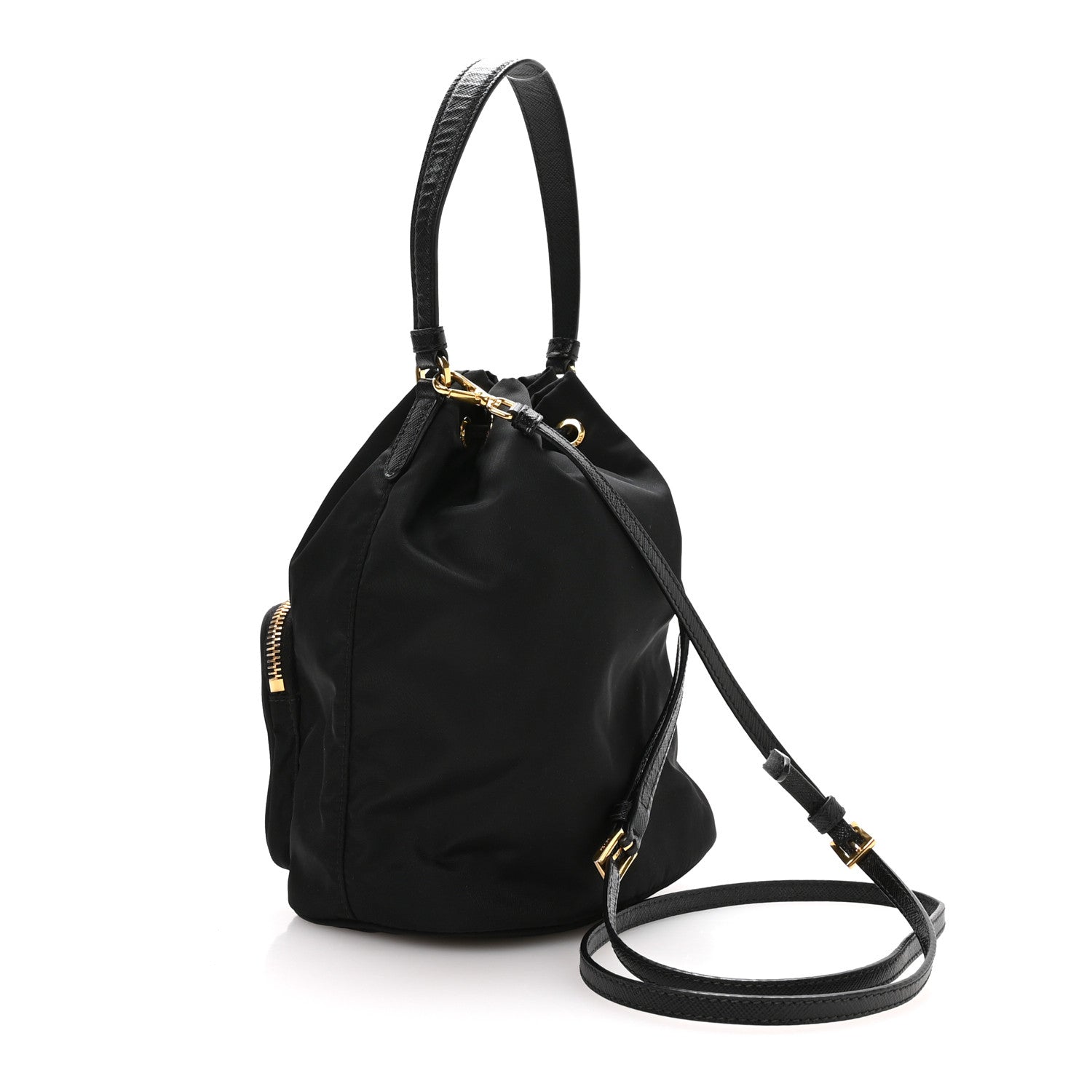 Re-Nylon Saffiano Duet Bucket Crossbody Bag Black Black