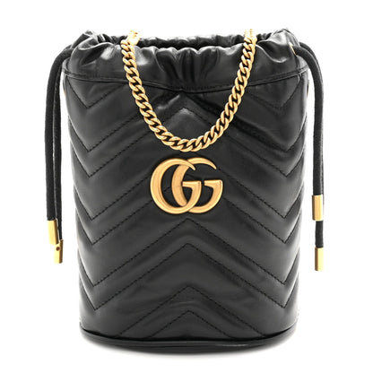 Calfskin Matelasse Mini GG Marmont 2.0 Bucket Bag Black