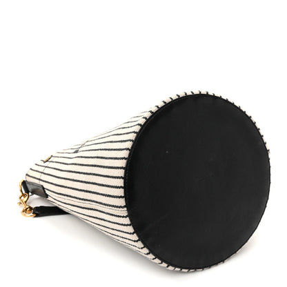 Linen Calfskin Striped Rive Gauche Bucket Bag Grey Cream Black