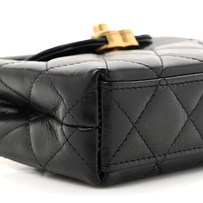 Shiny Aged Calfskin Quilted Mini Nano Kelly Shopper Black