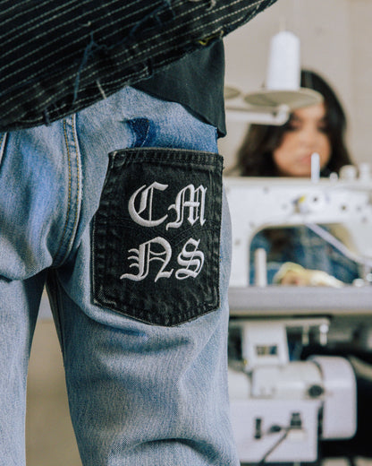 COMMONS REVERSE LEG HAND STITCHED DENIM BLUE (R44)