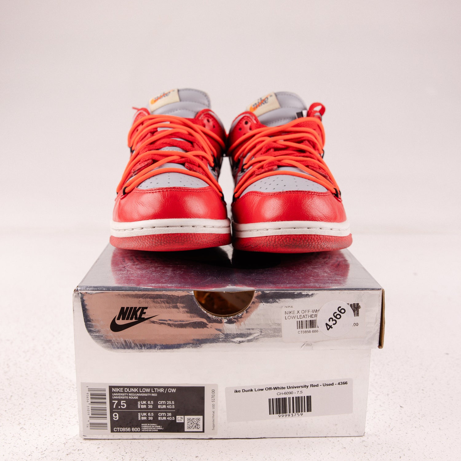 Nike Dunk Low Off-White University Red - Used - 4366