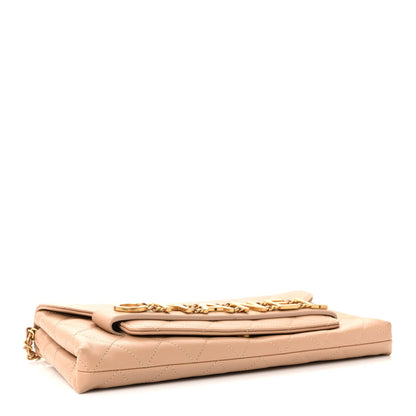 Calfskin Quilted Enchained Clutch Beige