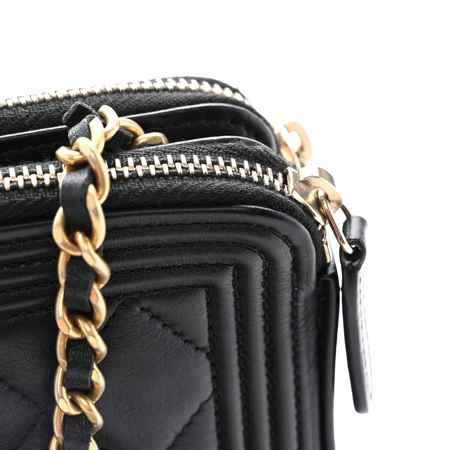 Lambskin Quilted Small Boy Clutch With Chain Black