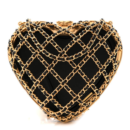 Metal Lambskin Quilted CC Heart Minaudiere Crossbody Black