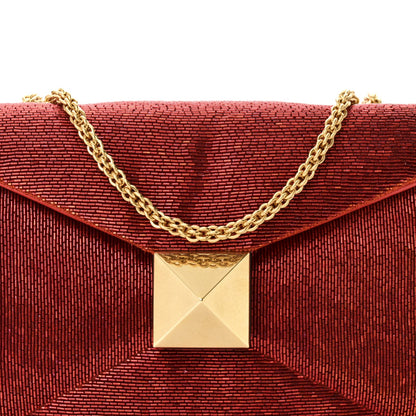 Nappa Beaded One Stud Chain Clutch Red
